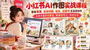 小红书AI作图实战课程，覆盖条漫、古诗词图、绘本、启蒙书全品类创作，手把手教你找赛道、做爆款笔记、落地变现(更新1017)-副业网创
