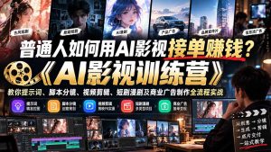 普通人如何用AI影视接单赚钱？《AI影视训练营》教你提示词、脚本分镜、视频剪辑、短剧漫剧及商业广告制作全流程实战-副业网赚