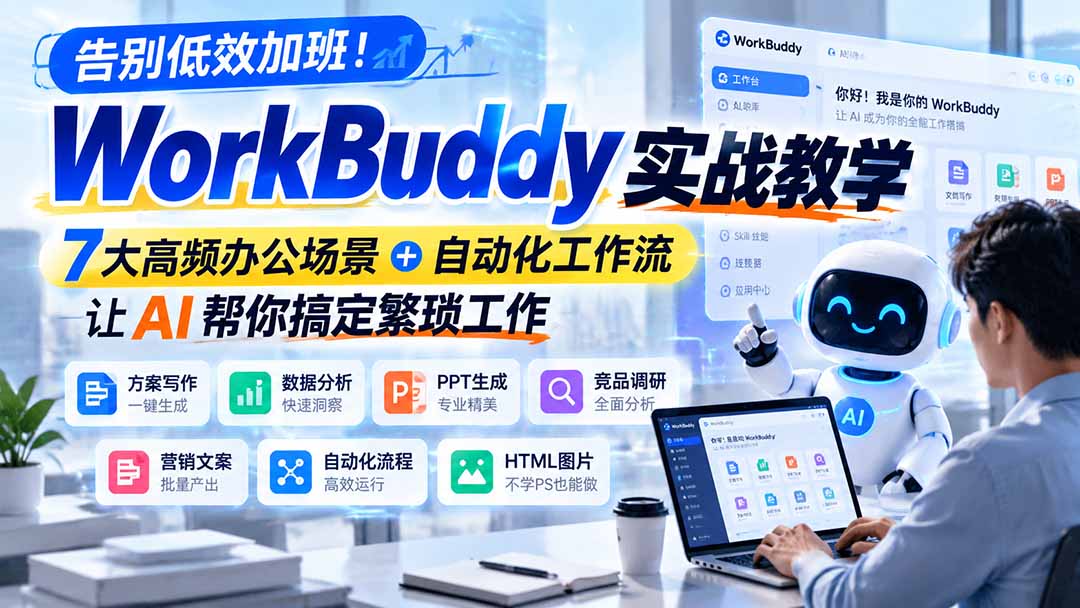 告别低效加班！WorkBuddy实战教学，7大高频办公场景＋自动化工作流，让AI帮你搞定繁琐工作-副业网赚
