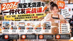 2026淘宝无货源与一件代发实战课：从工厂找货、选品测款到商品上架、标题优化、流量运营及订单发货全流程-副业网创