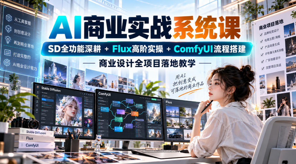 AI商业实战系统课|SD全功能深耕+Flux高阶实操+Comfyui流程搭建,商业设计全项目落地教学-副业网创