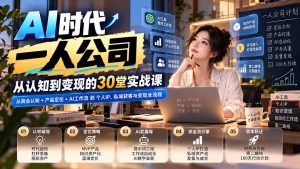 【无水印】AI时代一人公司30堂实战课：从商业认知+产品定位+AI工作流到个人IP、私域获客与变现全流程-副业网创