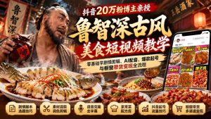抖音20万粉博主亲授鲁智深古风美食玩法：零基础学剧情剪辑、AI配音、爆款起号与橱窗带货变现全流程-副业网赚