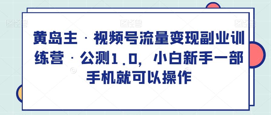 黄岛主·视频号流量变现副业训练营·公测1.0，小白新手一部手机就可以操作-副业网创
