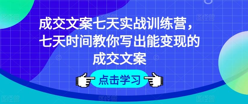 成交文案七天实战训练营，七天时间教你写出能变现的成交文案-副业网创