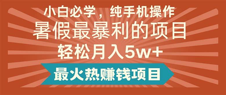 小白必学，纯手机操作，暑假最暴利的项目轻松月入5w+最火热赚钱项目-副业网创