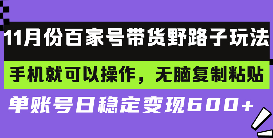 百家号带货野路子玩法 手机就可以操作，无脑复制粘贴 单账号日稳定变现…-副业网创