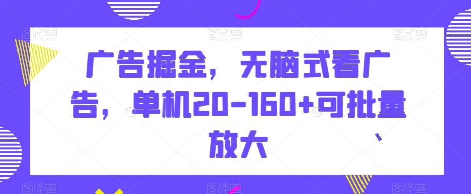 广告掘金，无脑式看广告，单机20-160+可批量放大【揭秘】-副业网创
