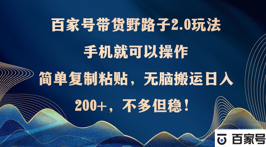 百家号带货野路子2.0玩法，手机就可以操作，简单复制粘贴，无脑搬运日…-副业网创