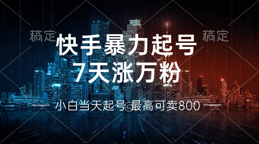 快手暴力起号，7天涨万粉，小白当天起号 多种变现方式，账号回收，单月…-副业网创