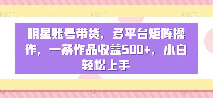 明星账号带货，多平台矩阵操作，一条作品收益500+，小白轻松上手【揭秘】-副业网创