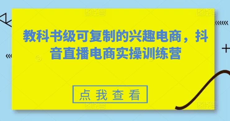 教科书级可复制的兴趣电商，抖音直播电商实操训练营-副业网创