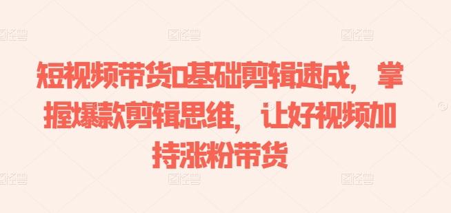 短视频带货0基础剪辑速成，掌握爆款剪辑思维，让好视频加持涨粉带货-副业网创