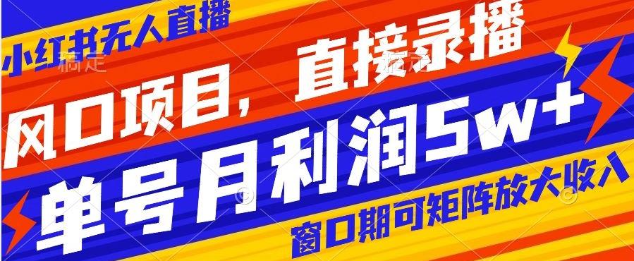 风口项目，小红书无人直播带货，直接录播，可矩阵，月入5w+【揭秘】-副业网创