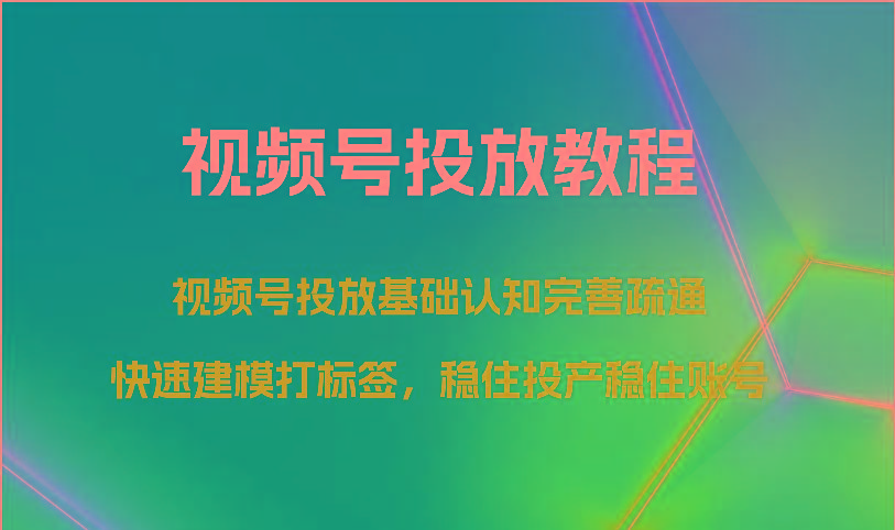 视频号投放教程-视频号投放基础认知完善疏通，快速建模打标签，稳住投产稳住账号-副业网创