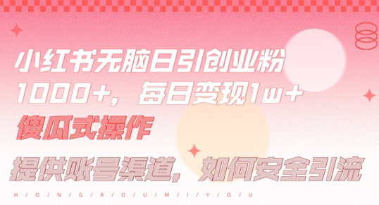 小红书无脑每日引流创业粉500+，小白每天只花半小时，躺赚长尾收益【揭秘】-副业网创