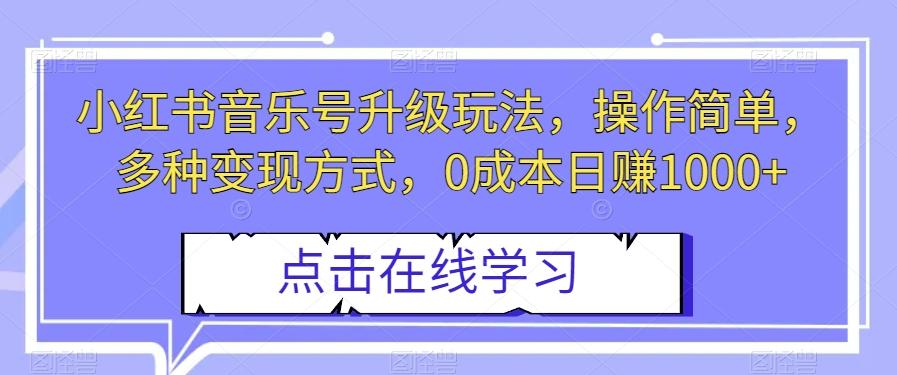 小红书音乐号升级玩法，操作简单，多种变现方式，0成本日赚1000+【揭秘】-副业网创