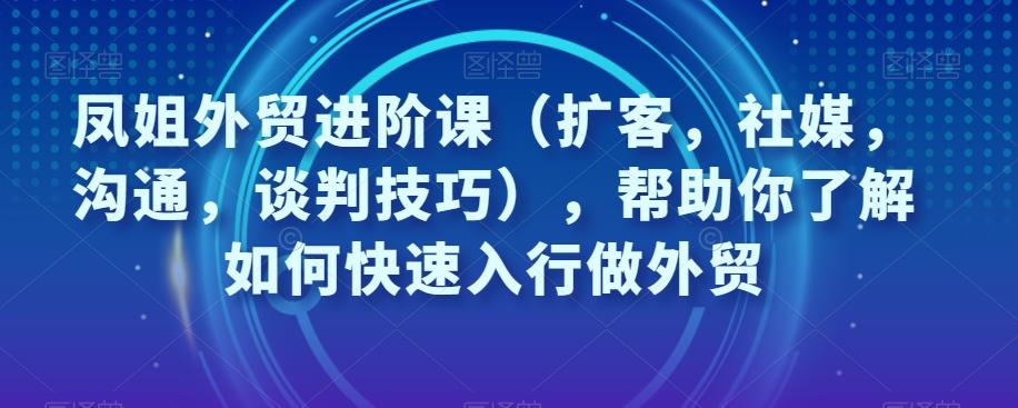 凤姐外贸进阶课（扩客，社媒，沟通，谈判技巧），帮助你了解如何快速入行做外贸-副业网创