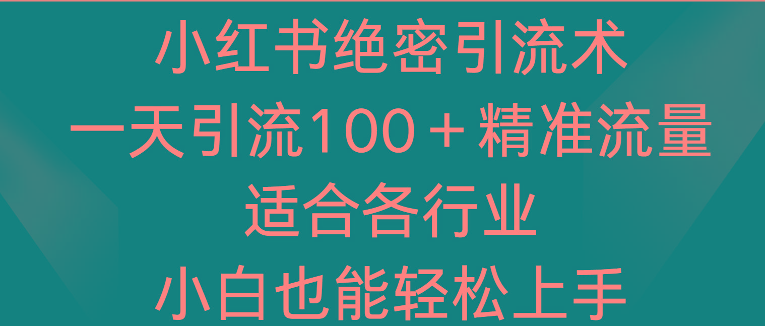 小红书绝密引流术，一天引流100＋精准流量，适合各个行业，小白也能轻松上手-副业网创