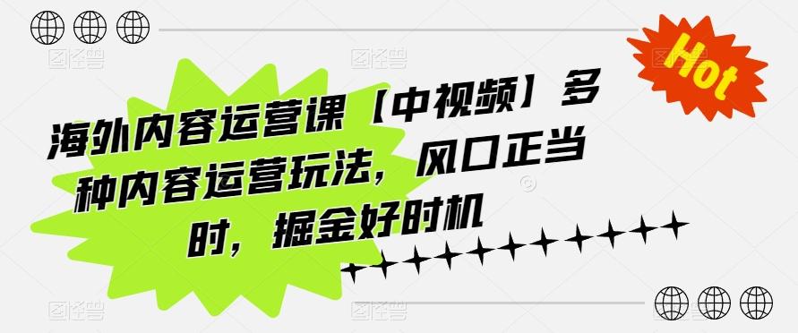 海外内容运营课【中视频】多种内容运营玩法，风口正当时，掘金好时机-副业网创