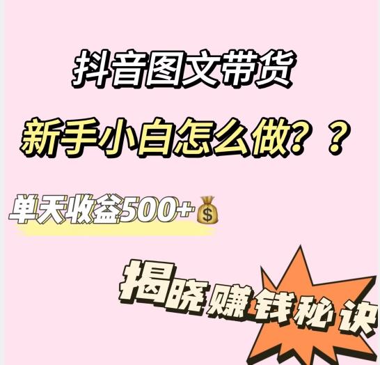 抖音图文带货，新手小白怎么做？单天收益500+【揭秘赚钱秘诀】-副业网创