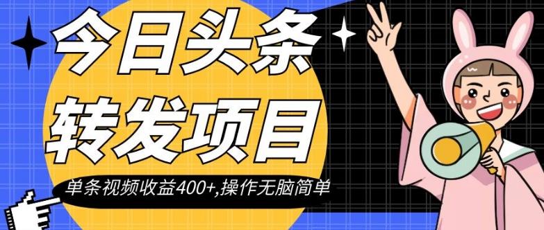 今日头条转发项目，单条视频收益400+,操作无脑简单【揭秘】-副业网创