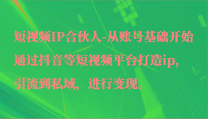 短视频IP合伙人-从账号基础开始通过抖音等短视频平台打造ip，引流到私域，进行变现。-副业网创