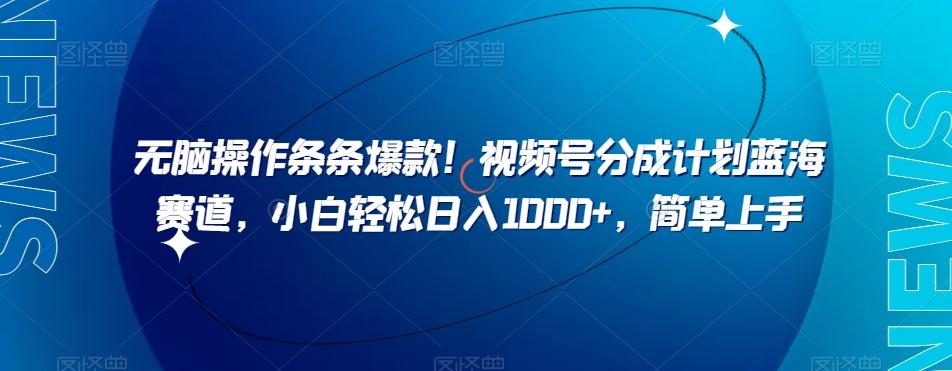 无脑操作条条爆款！视频号分成计划蓝海赛道，小白轻松日入1000+，简单上手-副业网创