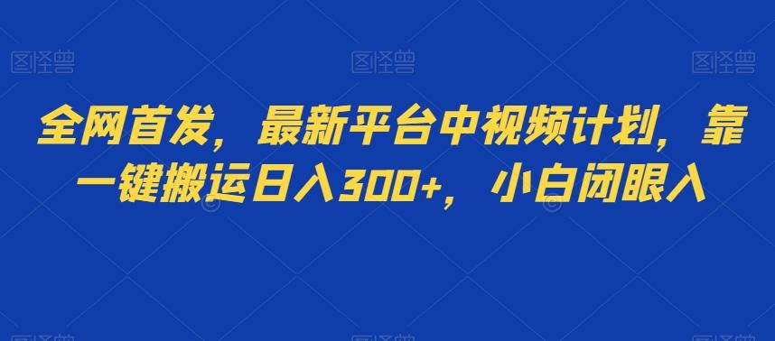全网首发，最新平台中视频计划，靠一键搬运日入300+，小白闭眼入-副业网创