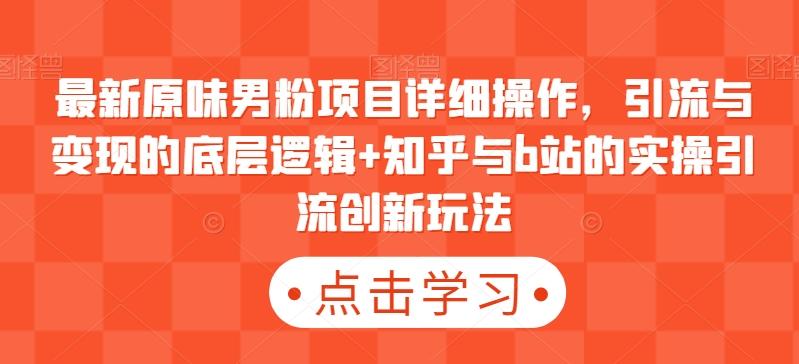 最新原味男粉项目详细操作，引流与变现的底层逻辑+知乎与b站的实操引流创新玩法-副业网创