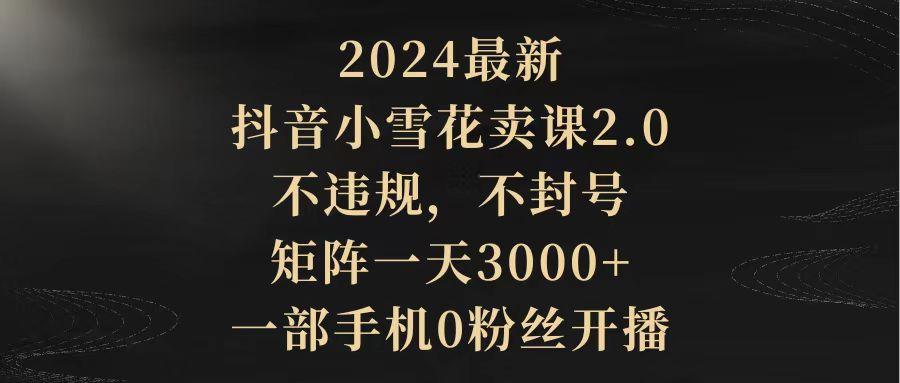 (9639期)2024最新抖音小雪花卖课2.0 不违规 不封号 矩阵一天3000+一部手机0粉丝开播-副业网创