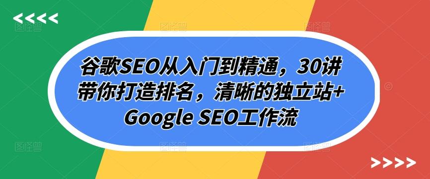 谷歌SEO从入门到精通，30讲带你打造排名，清晰的独立站+Google SEO工作流-副业网创
