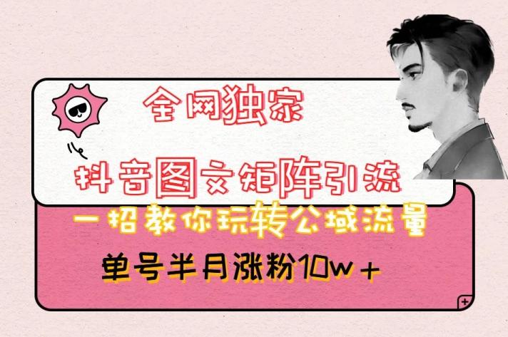 全网独家抖音图文矩阵引流，一招教你玩转公域流量，单号半月涨粉10w+【揭秘】-副业网创