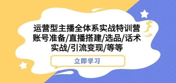 运营型主播全体系实战特训营，账号准备/直播搭建/选品/话术实战/引流变现/等等-副业网创