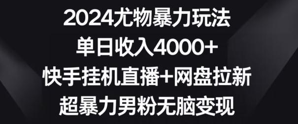 2024尤物暴力玩法，单日收入4000+，快手挂机直播+网盘拉新，超暴力男粉无脑变现【揭秘】-副业网创
