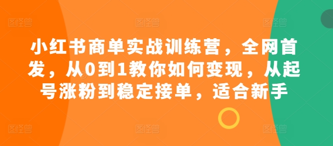 小红书商单实战训练营，全网首发，从0到1教你如何变现，从起号涨粉到稳定接单，适合新手-副业网创