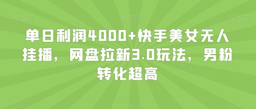 单日利润4000+快手美女无人挂播，网盘拉新3.0玩法，男粉转化超高【揭秘】-副业网创