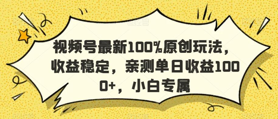 视频号最新100%原创玩法，收益稳定，亲测单日收益1000+，小白专属【揭秘】-副业网创