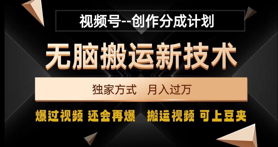 视频号无脑搬运新技术，破原创壕流量，独家方式，爆过视频，还会再爆【揭秘】-副业网创