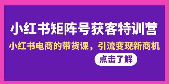 小红书矩阵号获客特训营-第10期，小红书电商的带货课，引流变现新商机-副业网创
