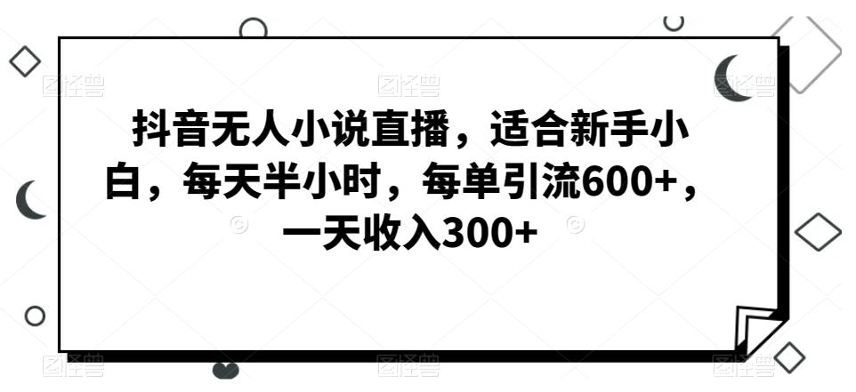 抖音无人小说直播，适合新手小白，每天半小时，每单引流600+，一天收入300+-副业网创