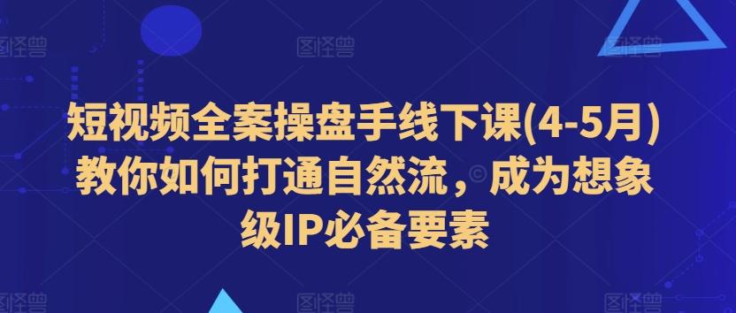 短视频全案操盘手线下课(4-5月)教你如何打通自然流，成为想象级IP必备要素-副业网创