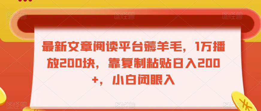 最新文章阅读平台薅羊毛，1万播放200块，靠复制粘贴日入200+，小白闭眼入【揭秘】-副业网创