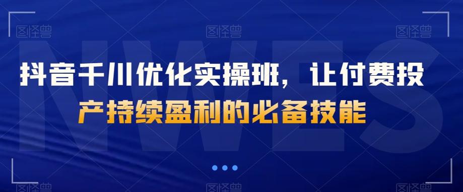 抖音千川优化实操班，让付费投产持续盈利的必备技能-副业网创