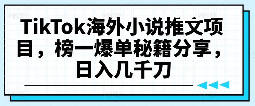 TikTok海外小说推文项目，榜一爆单秘籍分享，日入几千刀-副业网创