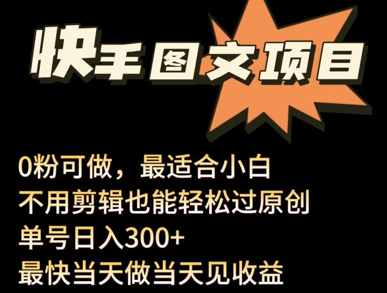 24年最新快手图文带货项目，零粉可做，不用剪辑轻松过原创单号轻松日入300+【揭秘】-副业网创