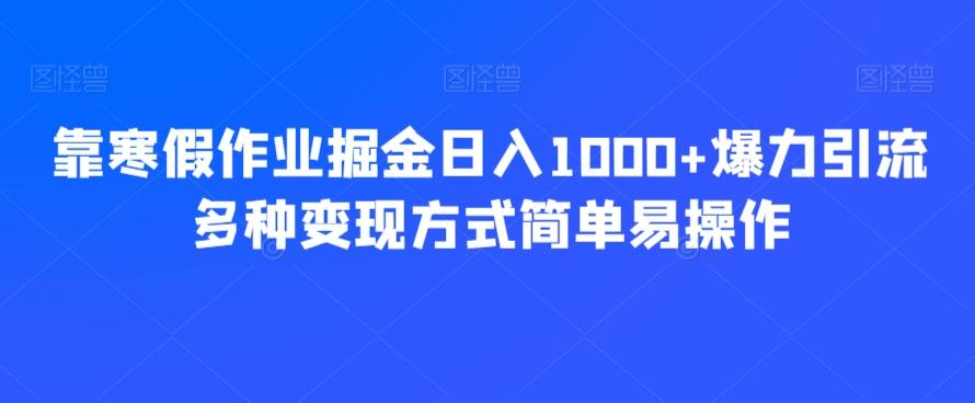 靠寒假作业掘金日入1000+爆力引流多种变现方式简单易操作-副业网创