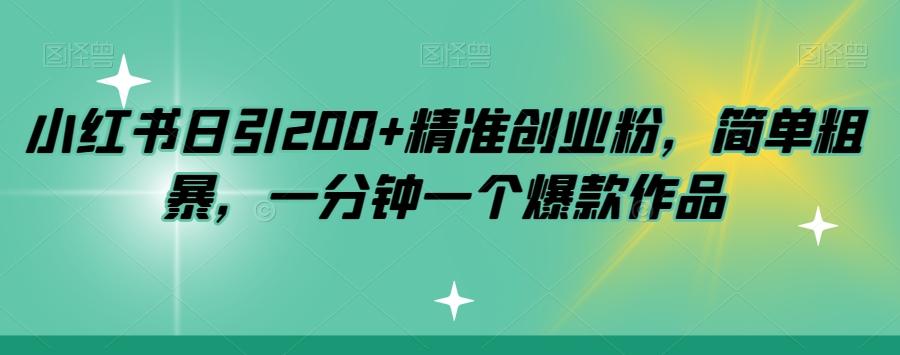小红书日引200+精准创业粉，简单粗暴，一分钟一个爆款作品【揭秘】-副业网创