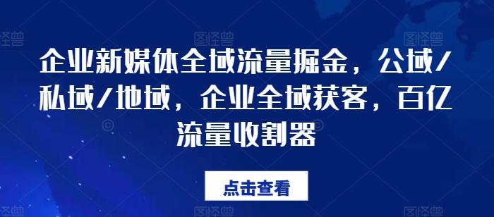 企业新媒体全域流量掘金，公域/私域/地域，企业全域获客，百亿流量收割器-副业网创