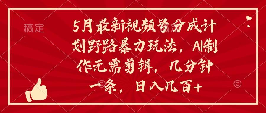 5月最新视频号分成计划野路暴力玩法，ai制作，无需剪辑。几分钟一条，…-副业网创